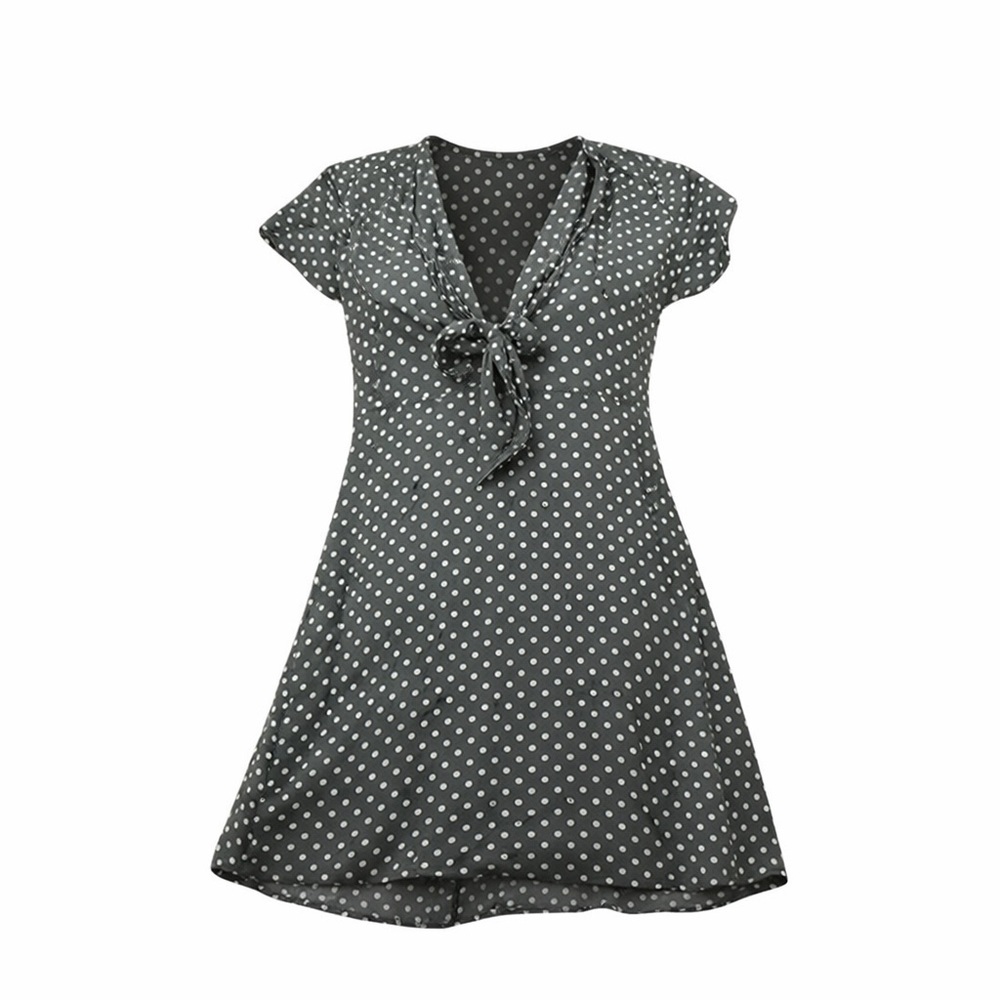 Women's Green Polka Dot Knot Front Dress Size M Casual Spring
135